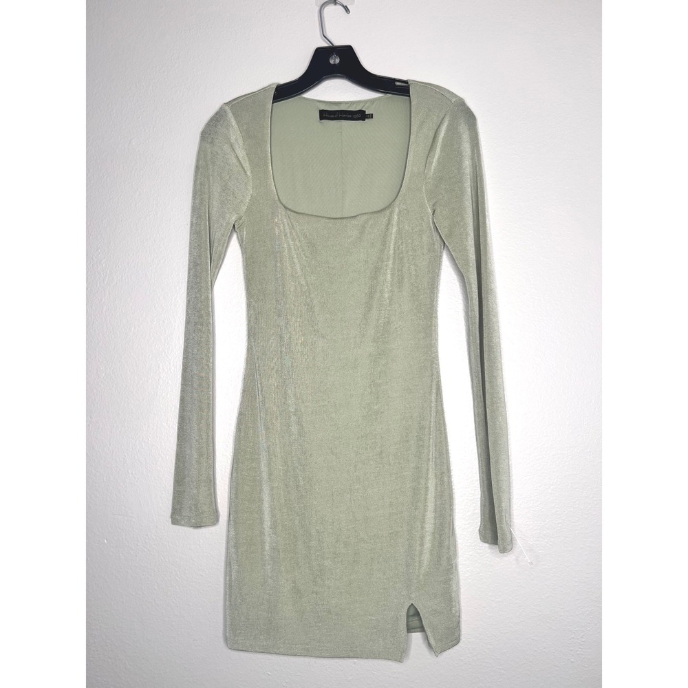 House of Harlow 1960 Sage Green Velour Square Neck Long Sleeve Mini Dress XS